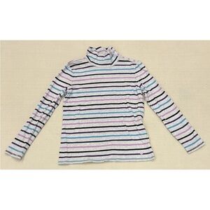 T by Talbots Long Sleeve Top Gray Speckled Stripe Foldover Neck Size M